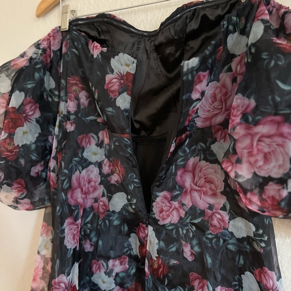 NWOT True Excellence Black Floral Bustier Off-The-Shoulder Maxi Dress - Picture 9 of 9